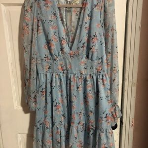 Pink and blue floral plus size dress